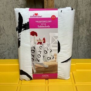 Way to Celebrate! Valentine's Day PEVA Tablecloth 70in Round XO Stitch